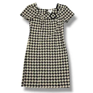 Dress Barn Houndstooth Textured Knit Cap Sleeve‎ Retro Sheath Dress Tan Black 4 thumbnail 12