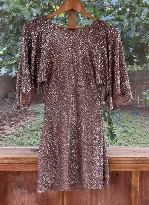 Zara Women's Copper Sequined Party Dress Open Draped Back Size XS. NEW! thumbnail 1