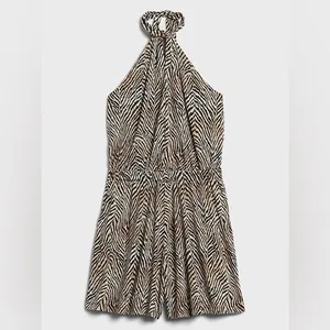 NWT Banana Republic Factory Knit Halter Black Tan Animal Print Romper thumbnail 2