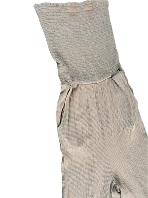 Love Tree Strapless Wide-Leg Jumpsuit in Light Tan thumbnail 4