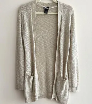 Wet Seal Open Front Long Knit Cardigan, Tan, Size Medium thumbnail 1