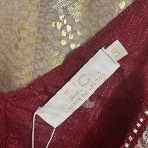 LC collection Burgundy Beaded Sequin Sheer Chiffon Cami Tank Top S NWT thumbnail 6