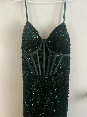 Crystal Doll Dark Green Corset Prom Dress thumbnail 2
