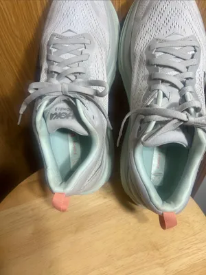 Hoka Women's Running Sneakers in Light Gray, Mint & Coral Accents thumbnail 6