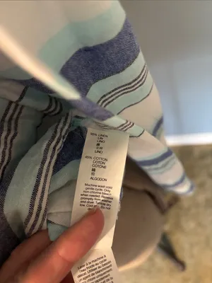 GAP Blue Linen Striped Button-Down Long Sleeve Shirt thumbnail 9