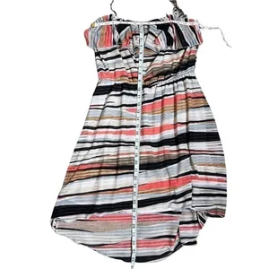 Takara Striped Ruffle Popover Tie Strap Midi Dress Pink Beach Boho Size Large thumbnail 4