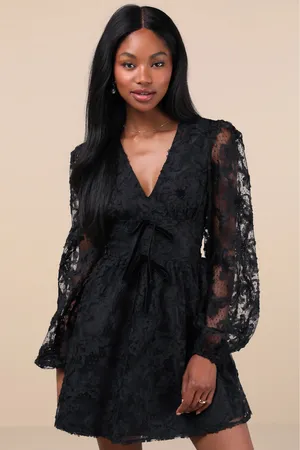 Lulus “Gorgeous Outcome Black Mesh 3D Applique Long Sleeve Mini Dress” thumbnail 1