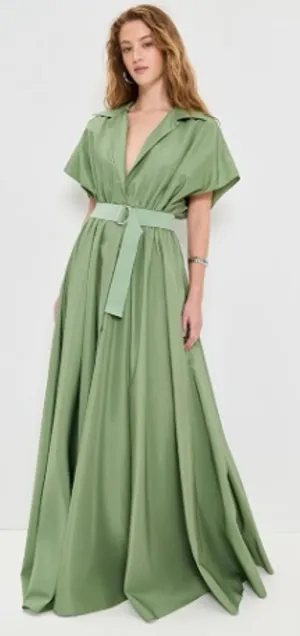Norma Kamali Super Oversized Sleeveless Boyfriend Shirt Flared Gown Green Small thumbnail 1