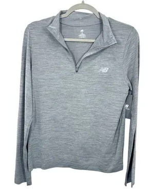 New Balance Women's Heather Gray Quarter Zip Long Sleeve Running Top‎ NWT thumbnail 1