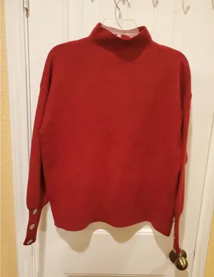 TAHARI Pure Luxe Sweater Red Mock Neck XL thumbnail 1
