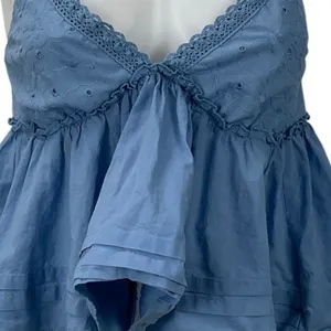BP. Blue Lace Eyelet V Neck Sleeveless Crop Babydoll Peplum Camisole Tank Top S thumbnail 2