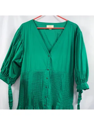 Maeve Anthropologie Green Pintuck Midi Dress XL thumbnail 2