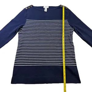 Jones New York Sport Breton Stripe Boat Neck Top Gold Button Shoulders L thumbnail 7