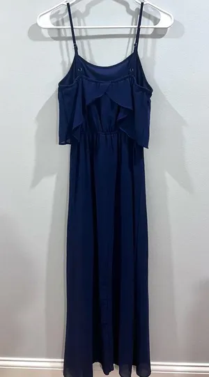 Xhilaration Navy blue ruffle chiffon maxi dress size XS thumbnail 3