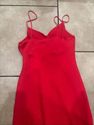 Zara Red Satin Side Slit Button Front Cocktail Dress thumbnail 4