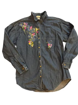 Koka Vintage Embroidered Denim Button-Down Shirt - Blue thumbnail 1