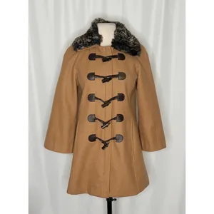 Anthropologie ELEVENSES‎ Melton Wool Toggle Coat Leopard Fur Collar Size 2 thumbnail 2