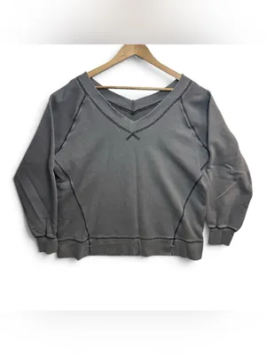 Aerie Gray V-Neck Oversized Sweatshirt Women’s Small Contrast Stitch Pullover thumbnail 3