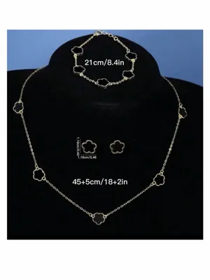 18K Gold Plated Blue Clover Necklace stainless steel Womens jewelry thumbnail 8