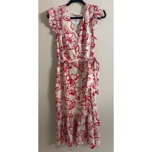 Sam‎ Edelman Petal Sketch V-Neck Maxi Dress Red White Floral Ruffle Size 10 NEW thumbnail 2