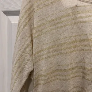 Tea N Rose Womens Gold Metallic Striped Ruched Back Top Cream‎ Large Festival thumbnail 2