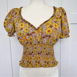 Milk + Honey Smocked Floral Shirt thumbnail 1