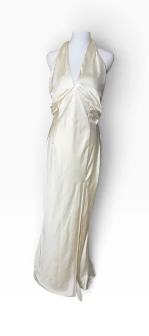 Lulus Cream Open Back Halter Maxi Dress Women L thumbnail 1