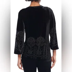 The Limited Peony Burnout oylong black velvet embroidered tunic style blouse top thumbnail 2
