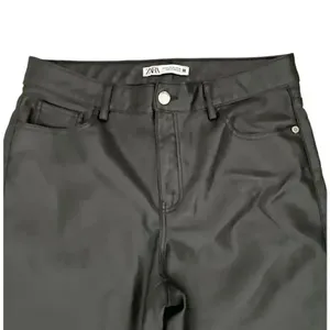 ZARA Faux Leather Pants Black High Waisted Straight Leg SZ 8 #1120 thumbnail 2