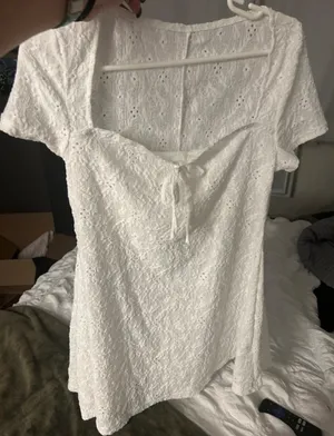 White Eyelet Lace Dress Cottagecore Graduation Summer thumbnail 5