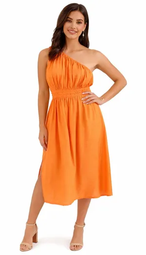 French Connection Faron Dress Womens Size 2 One Shoulder Midi Party Going Out thumbnail 1