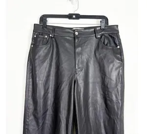 Zara Full Length Faux The 90S Leather Black Pants Size 10 Straight Leg High Rise thumbnail 4
