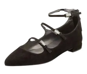 Stuart Weitzman 'Flippy' Three-Strap Mary Jane Flats in Black Suede size 7.5 thumbnail 1