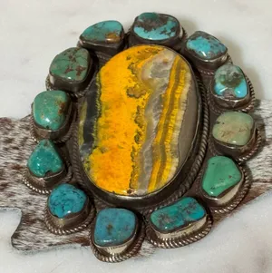 Pendant only - Bumblebee Jasper with Turquoise Large Size at 4” x 3” thumbnail 1