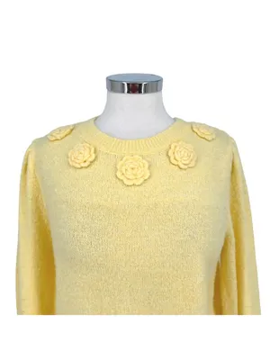 Joie Floral Embellished Puff Sleeve Sweater Cottagecore Coquette Yellow Small thumbnail 2