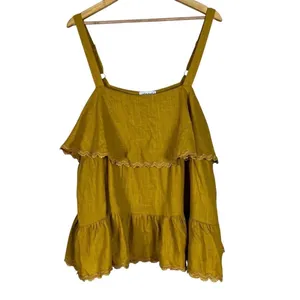 White Birch Tiered Ruffle Solid Camisole Top Mustard Boho Lace Trim Size 1XL thumbnail 3