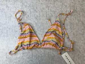 PacSun‎ Swim Eco Multi Color Retro Print Triangle Bikini Top Womens Medium NWT thumbnail 1