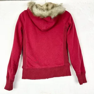 Aeropostale Vintage Y2K Faux Fur Lined Logo Full Zip Hoodie Size Small Maroon thumbnail 2