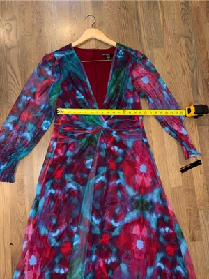 NWT Maggy London Eliana Twist Front Mesh Maxi Dress Pink Berry Watercolor 14 thumbnail 8