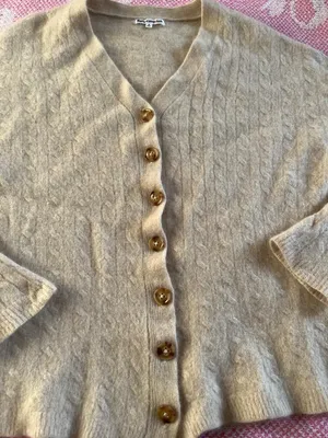 Reformation Recycle Cashmere Cardigan Women Size S, V Neck Beige Cable Cropped thumbnail 3