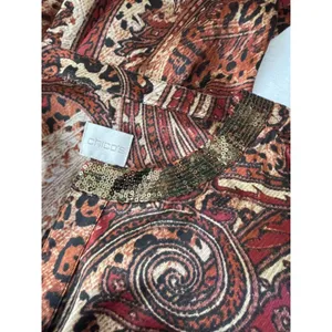 CHICOS Paisley Satin Sequin Neck Blouse Size 2 US 12 Tie Hem Blouse Top Dressy thumbnail 5