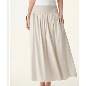 New OGL Women's Size S Ivory Beige European Smocked Waist Skirt With Pockets thumbnail 4
