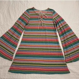 PQ Swim Ziggy Noah Coverup Tunic Chevron Rainbow Bell Sleeves XS / S Multicolor thumbnail 1