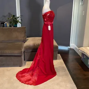 Women’s Deep Red Full Length Prom Party Formal Dress with Small Train Size 4 NWT thumbnail 6