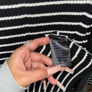 Club Monaco Black And White Striped Ribbed Midi Sweater Dress With Bell Sleeves thumbnail 10