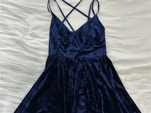 Forever 21 Navy Blue Crushed Velvet Strappy Mini Dress thumbnail 3