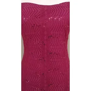 Strapless Burgundy Lace Maxi Dress with Sequins Mermaid Formal Party Holiday thumbnail 3