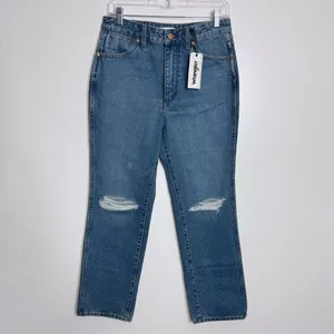 NWT Wrangler Wild‎ West 603 High Rise Straight Jeans Ripped Knees Size 28 thumbnail 3