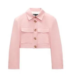 Zara Soft Pink Cropped Linen Cotton Blend Jacket thumbnail 1