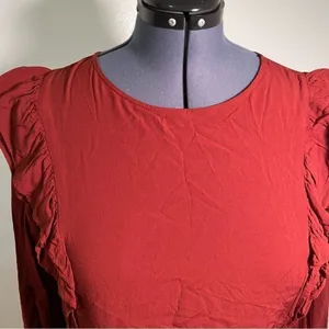 Loft Women's Size Large Wild Currant Ruffle-Sleeve Peplum Top Burnt‎ Red Orange thumbnail 4